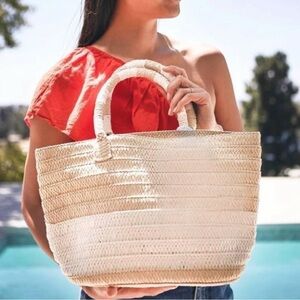 ALTRU Stripe Coastal Natural Woven Open Straw Tote